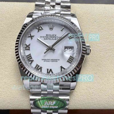 ARF Swiss Clone Rolex 3235 Datejust 36mm White Roman Dial 904L Jubilee Watch 